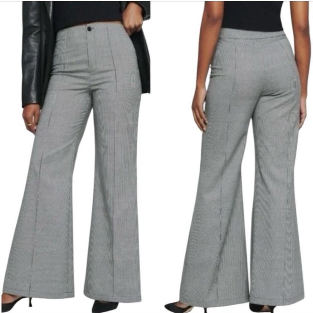Reformation Silvie Pant, Size 12 Black/White Houndstooth, Wool Blend